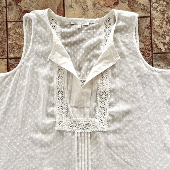 Daniel Rainn WHITE Sheer Swiss Dot Crochet Trim Tank Top - 3X - Picture 4 of 11